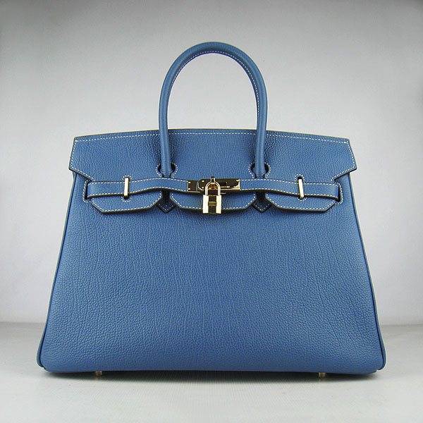 High Quality Fake Hermes Birkin 35CM Togo Leather Bag Blue 6089